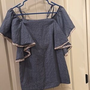 Blue Ruffle Off-Shoulder Top